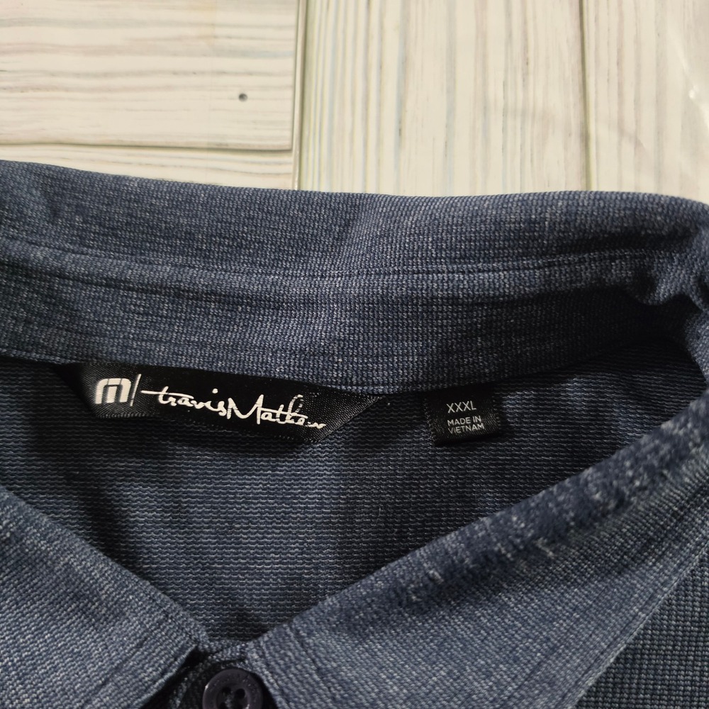 TravisMathew Mens XXXL Blue Heathered Short Sleeve Golf Polo Shirt 13264 - Picture 6 of 6